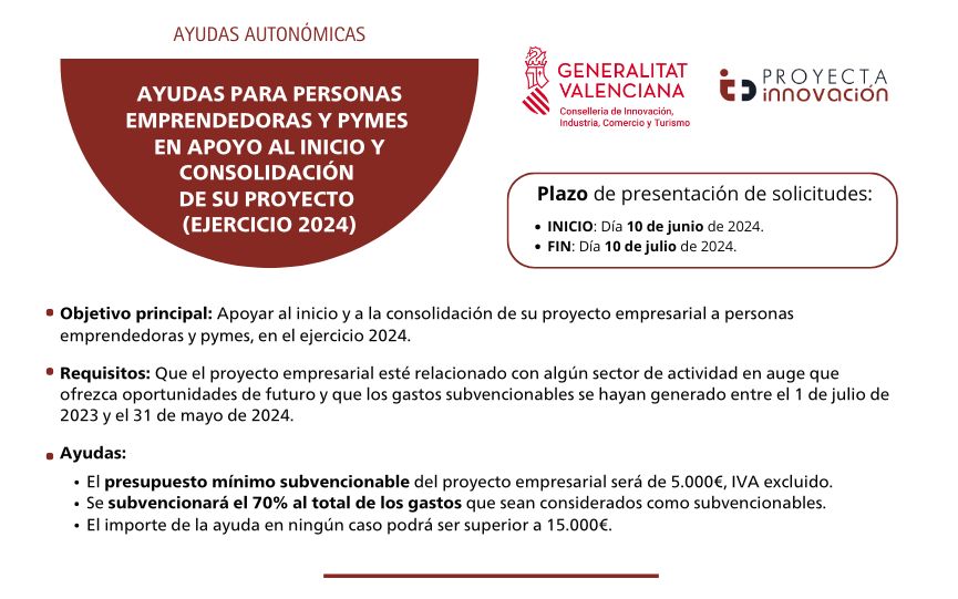 Ayudas destinadas a personas emprendedoras y pymes en apoyo al inicio y consolidación de su proyecto empresarial, para el ejercicio 2024